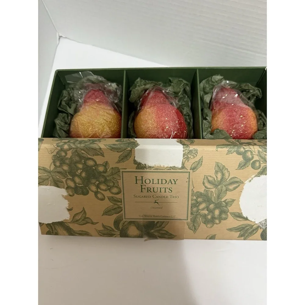 White Barn‎ Holiday  CANDLES Sugared PEAR • Glitter • Unscented • Wrapped • Rare